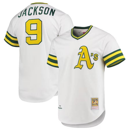 Athletics #9 Reggie Jackson Player Mitchell & Ness White 1972 Cooperstown Collection Authentic Baseball Jerseys