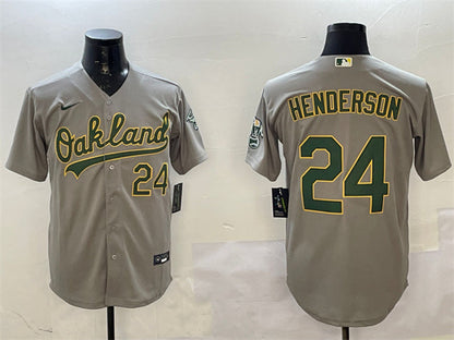 Athletics #24 Rickey Henderson Player Game Jersey Gray With Patch Stitched Baseball Jerseys