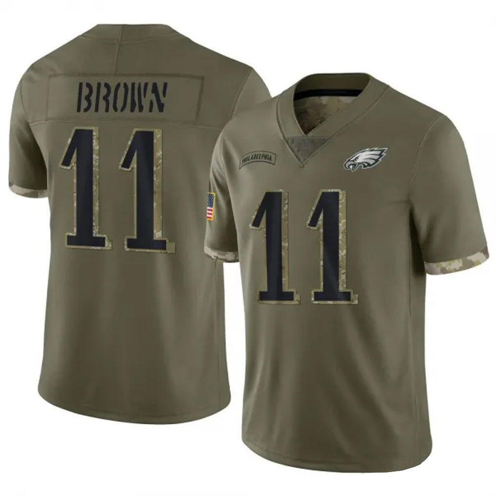 P.Eagles #11 A.J. Brown Player Salute To Service Olive Football Jerseys