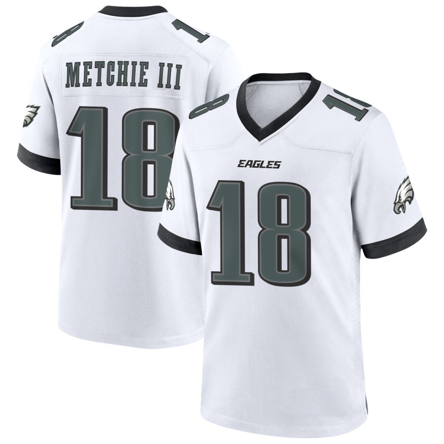 P.Eagles #18 John Metchie III Player Whtie Home Game Football Jerseys