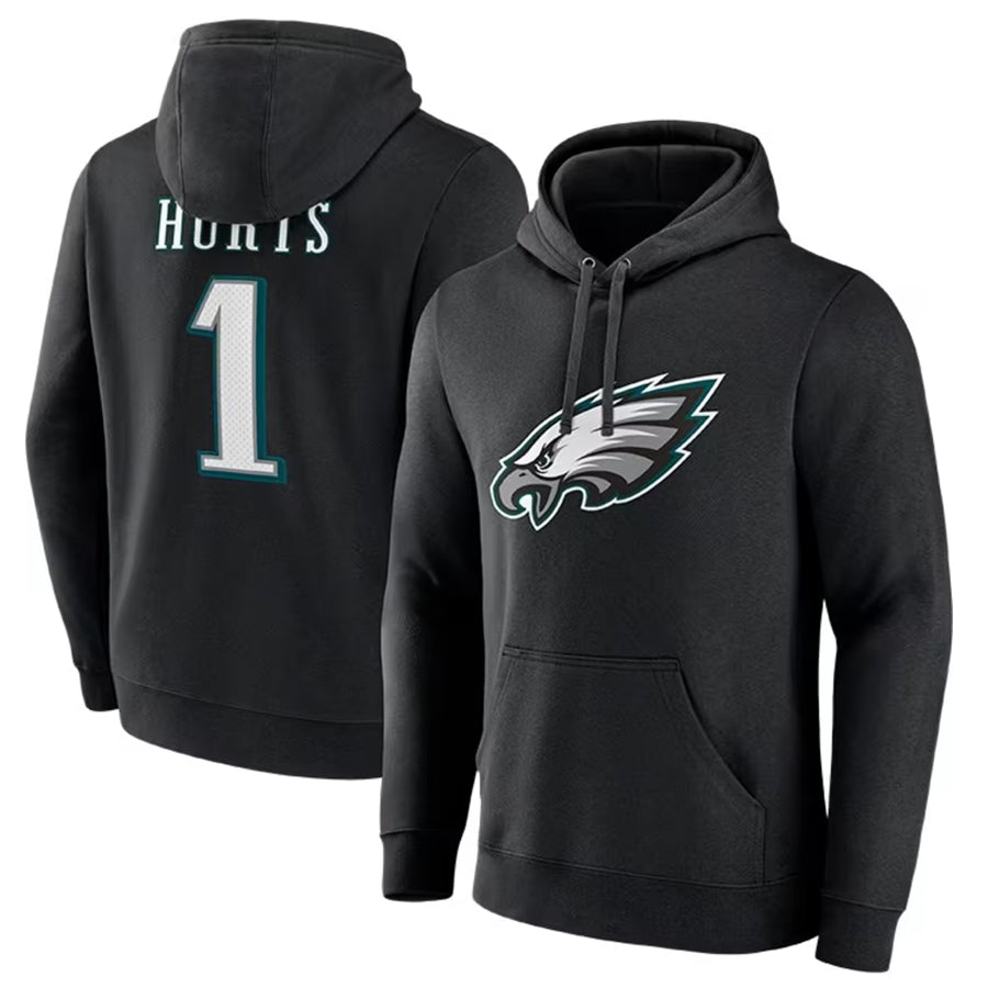 P.Eagles #1 Jalen Hurts Player Black Military Hoodie Game Football Jerseys