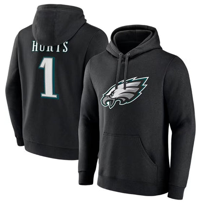 P.Eagles #1 Jalen Hurts Player Black Military Hoodie Game Football Jerseys