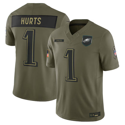 P.Eagles #1 Jalen Hurts Player Olive Salute to Service Limited Football Jerseys