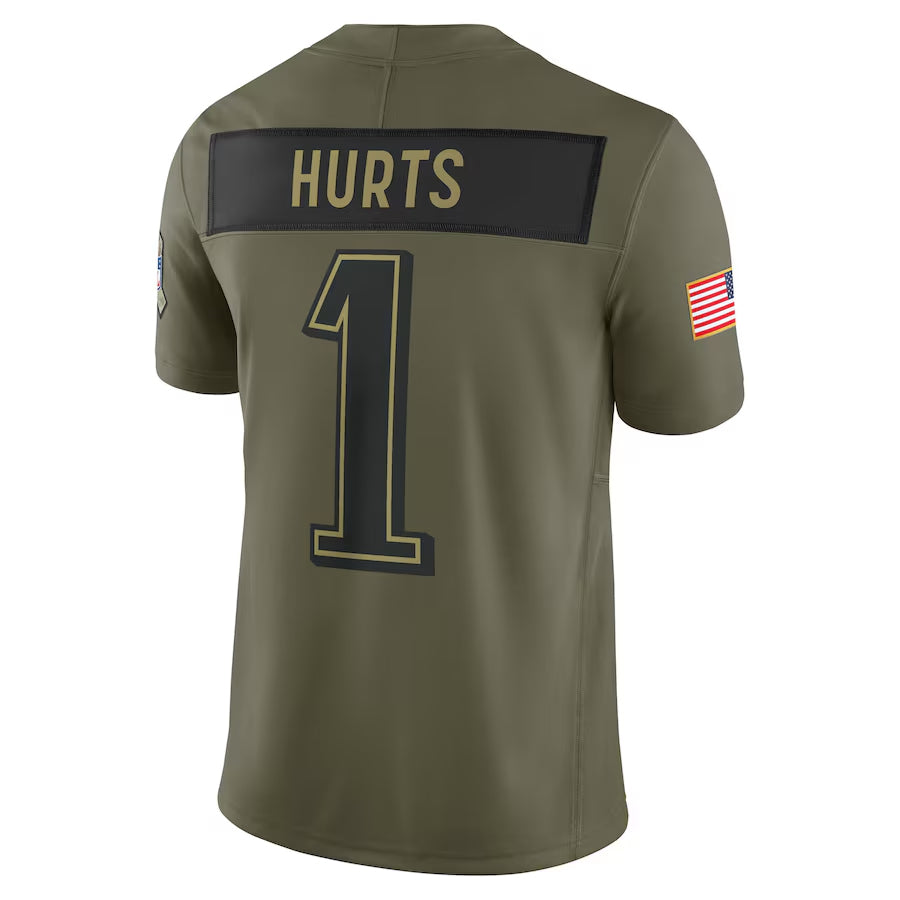 P.Eagles #1 Jalen Hurts Player Olive Salute to Service Limited Football Jerseys