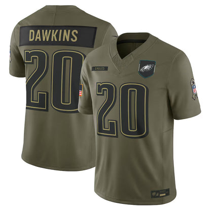 P.Eagles #20 Brian Dawkins Player Olive Salute to Service Retired Limited Football Jerseys