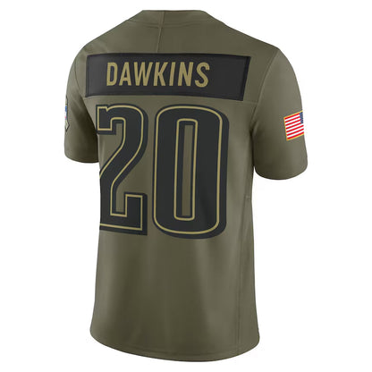 P.Eagles #20 Brian Dawkins Player Olive Salute to Service Retired Limited Football Jerseys