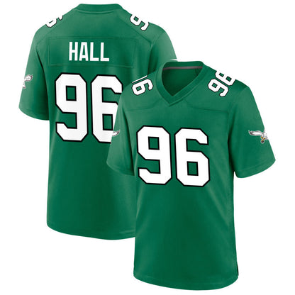 P.Eagles #96 Gabe Hall Player Kelly Green Game Football Jerseys