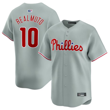 P.Phillies #10 J.T. Realmuto Player Gray Limited Baseball Jerseys