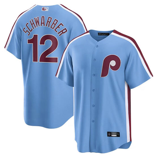 P.Phillies #12 Kyle Schwarber Player Home Replica Light Blue Baseball Jerseys