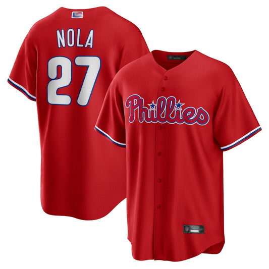 P.Phillies #27 Aaron Nola Player Red Home Replica Baseball Jerseys