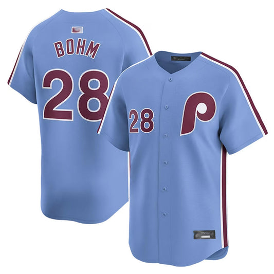 P.Phillies #28 Alec Bohm Player Light Blue Limited Baseball Jerseys