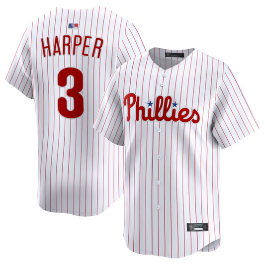 P.Phillies #3 Bryce Harper Player White Home Limited Baseball Jerseys