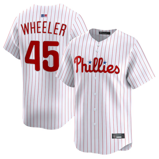 P.Phillies #45 Zack Wheeler Player White Home Limited Baseball Jerseys