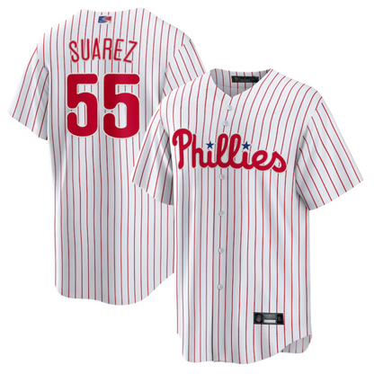 P.Phillies #55 Ranger Su¡§¡érez Player White Home Replica Baseball Jerseys