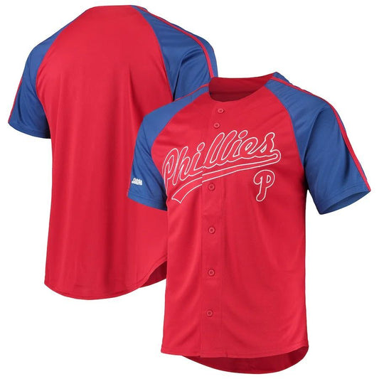 P.Phillies Blank Player Stitches Red Button-Down Raglan Replica Baseball Jerseys