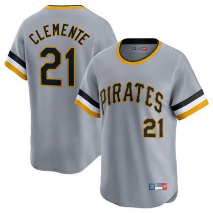 P.Pirates #21 Roberto Clemente Player Home Replica Gray Baseball Jerseys