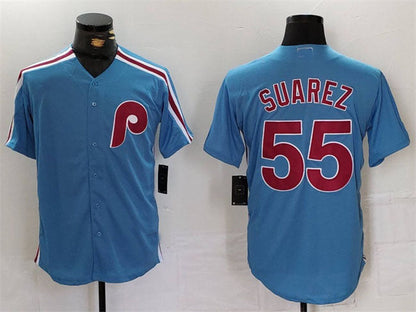 P.Phillies #55 Ranger Su¡§¡érez Player Game Jersey Blue Cool Base Stitched Baseball Jerseys