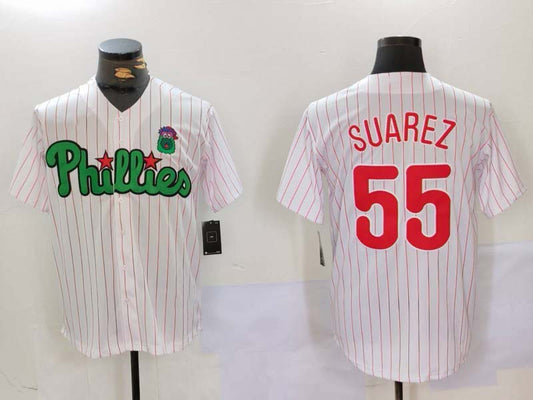 P.Phillies #55 Ranger Su¡§¡érez White Green Player Game Jersey Cool Base Stitched Baseball Jerseys