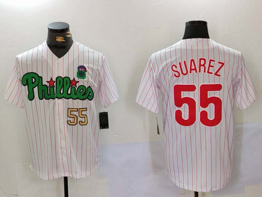 P.Phillies #55 Ranger Su¡§¡érez Player White Green Cool Base Stitched Baseball Jerseys