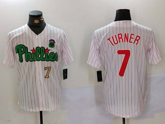 P.Phillies #7 Trea Turner White Green Player Game Jersey Cool Base Stitched Baseball Jerseys