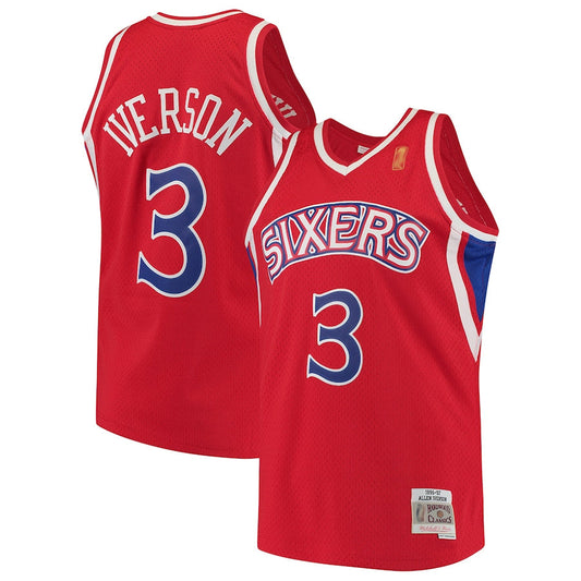 Philly.76ers #3 Allen Iverson Player Mitchell & Ness Red Classics Swingman Basketball Jerseys