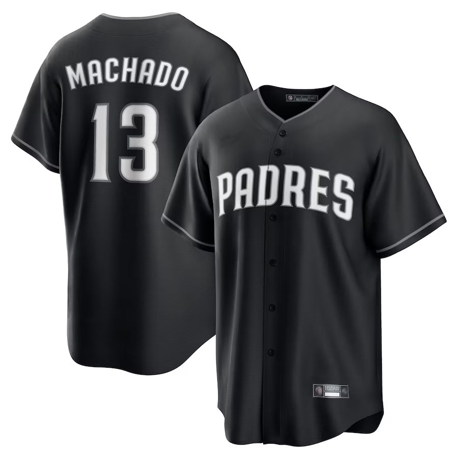 S.Diego Padres #13 Manny Machado Player Black Lights Out Replica Baseball Jerseys