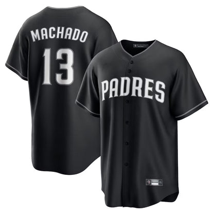 S.Diego Padres #13 Manny Machado Player Black Lights Out Replica Baseball Jerseys