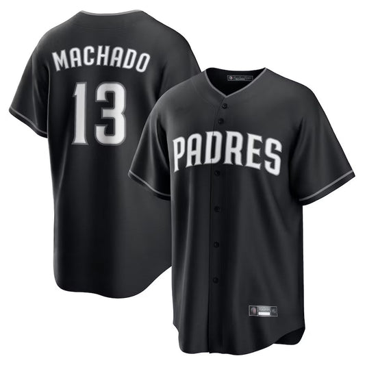 S.Diego Padres #13 Manny Machado Player Black Lights Out Replica Baseball Jerseys