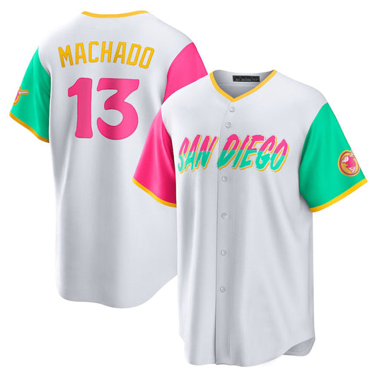 S.Diego Padres #13 Manny Machado Player White Home Elite Baseball Jerseys