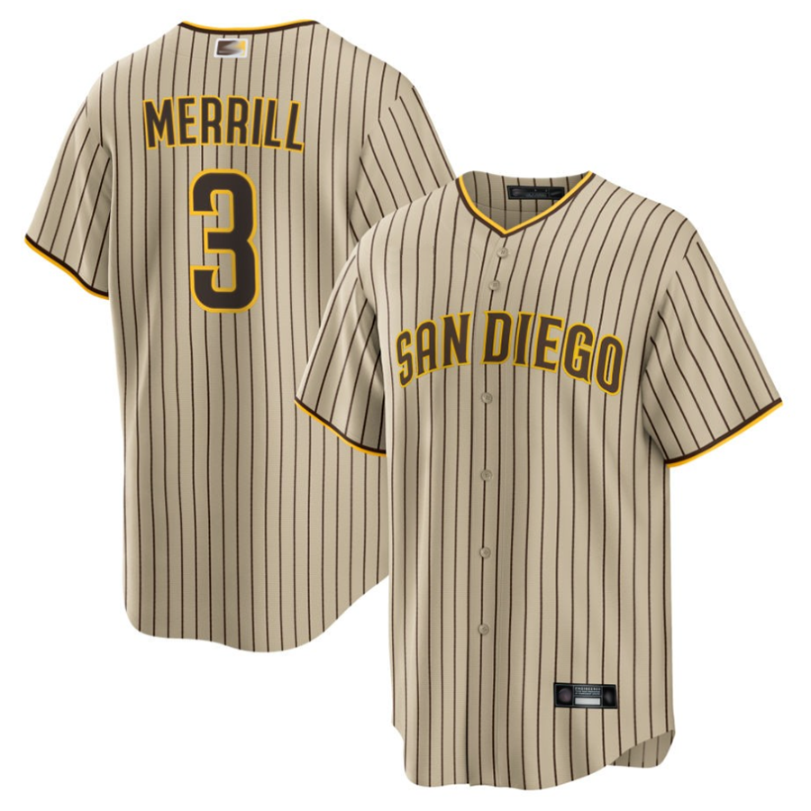 S.Diego Padres #3 Jackson Merrill Player Brown Road Limited Baseball Jerseys