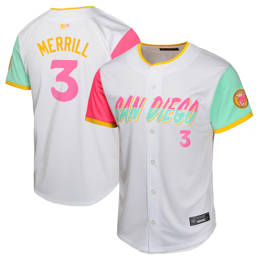 S.Diego Padres #3 Jackson Merrill Player White City Connect Limited Baseball Jerseys