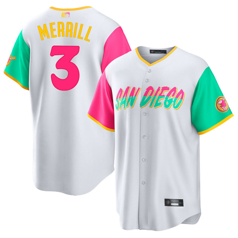 S.Diego Padres #3 Jackson Merrill Player White City Connect Replica Baseball Jerseys