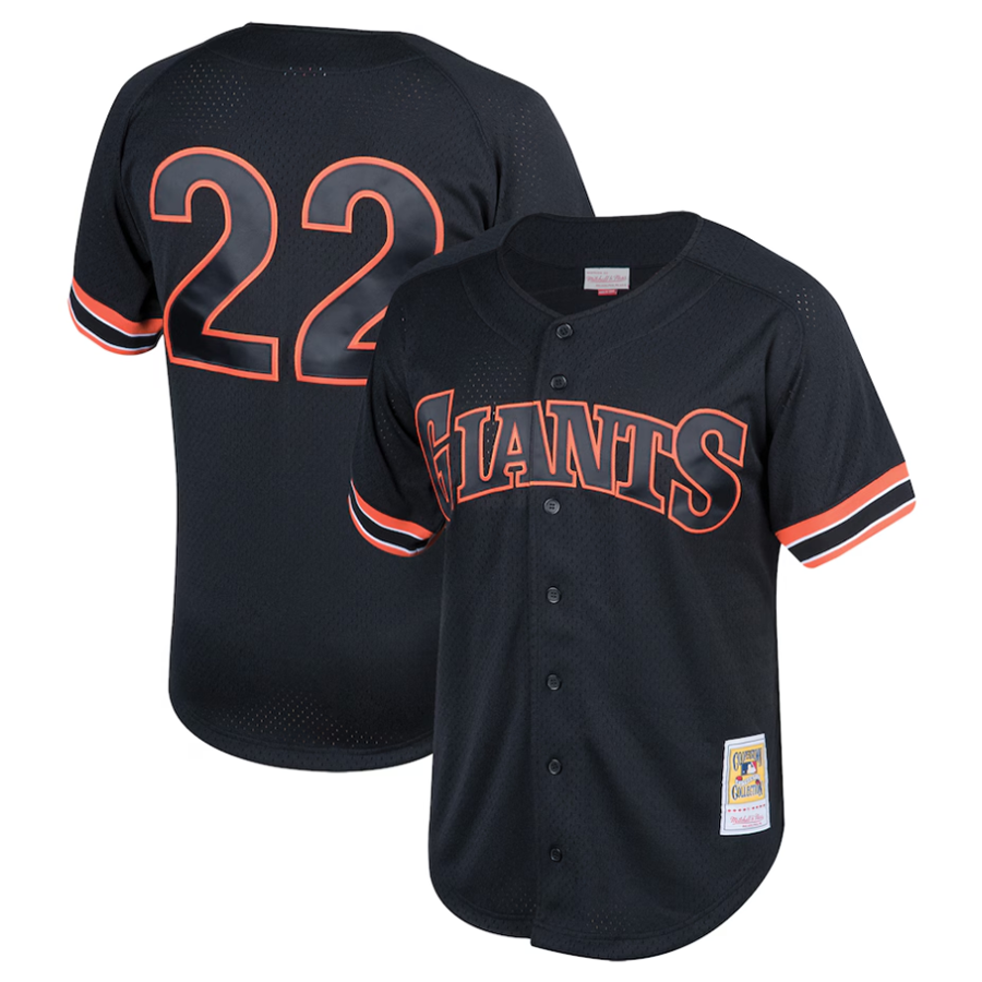 S.Francisco Giants #22 Will Clark Player Mitchell & Ness Black Cooperstown Collection Mesh Batting Practice Button-Up Baseball Jerseys