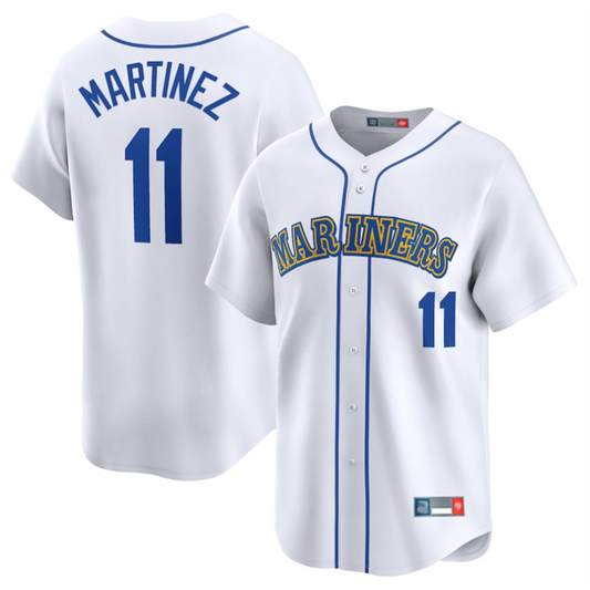 S.Mariners #11 Edgar Martinez Player White Throwback Cooperstown Limited Baseball Jerseys