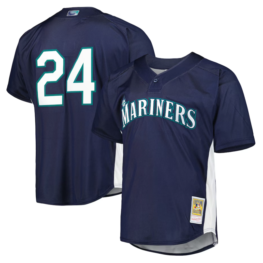 S.Mariners #24 Ken Griffey Jr. Player Mitchell & Ness Navy Cooperstown Collection Mesh Batting Baseball Jerseys
