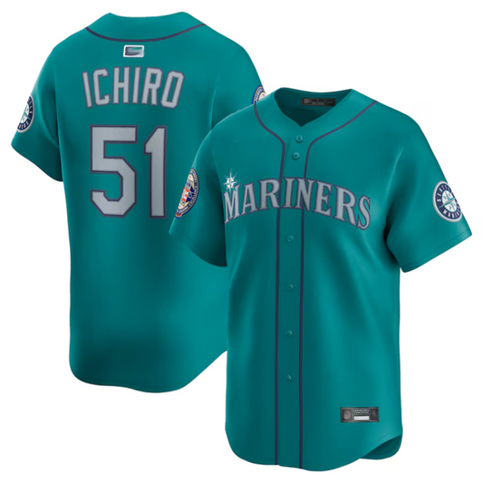 S.Mariners #51 Ichiro Suzuki Player Aqua National Baseball Hall of Fame Limited Baseball Jerseys