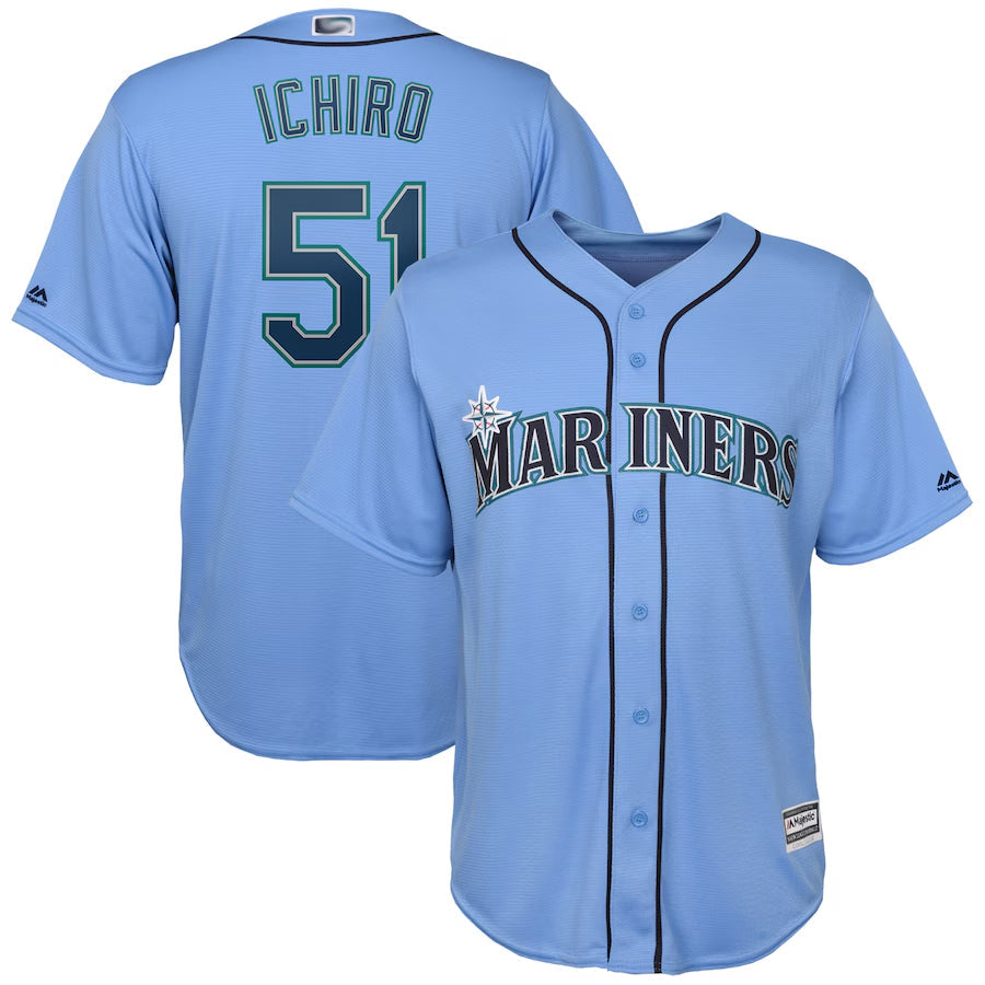 S.Mariners #51 Ichiro Suzuki Player Light Blue Cool Base Baseball Jerseys