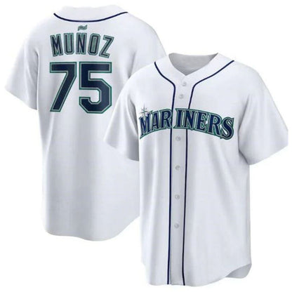S.Mariners #75 Andr¡§|s Mu?oz Player White Home Replica Baseball Jerseys