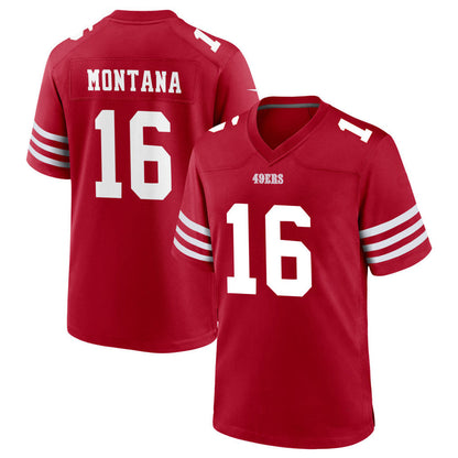 SF.49ers #16 Joe Montana Player Scarlet Home Game Football Jerseys
