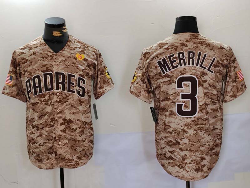 S.Diego Padres #3 Jackson Merrill Camo With PS Patch Cool Base Stitched Baseball Jerseys Player Jersey
