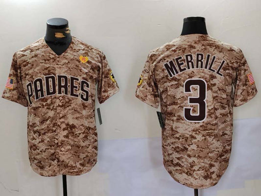 S.Diego Padres #3 Jackson Merrill Camo With PS Patch Cool Base Stitched Baseball Jerseys Player Jersey