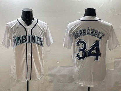 S.Mariners #34 F¡§|lix Hern¡§¡éndez Player White Cool Base Stitched Baseball Jerseys
