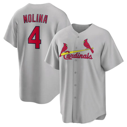 St.Louis Cardinals #4 Yadier Molina Player Gray Road Replica Baseball Jerseys