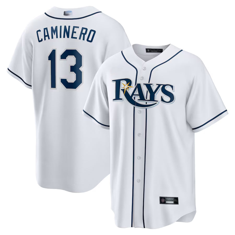 TB.Rays #13 Junior Caminero Player White Home Replica Baseball Jerseys