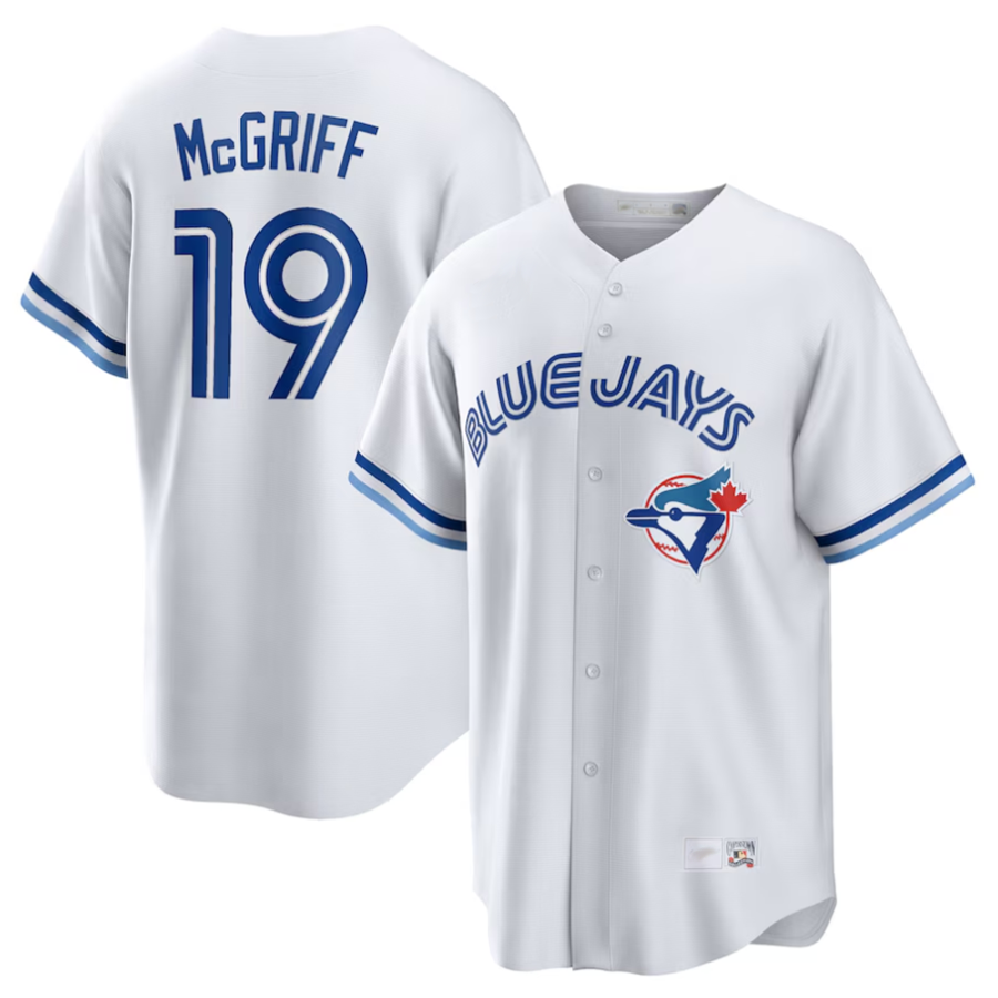 T.Blue Jays #19 Fred McGriff Player White Cooperstown Collection Hall of Fame Inline Replica Baseball Jerseys