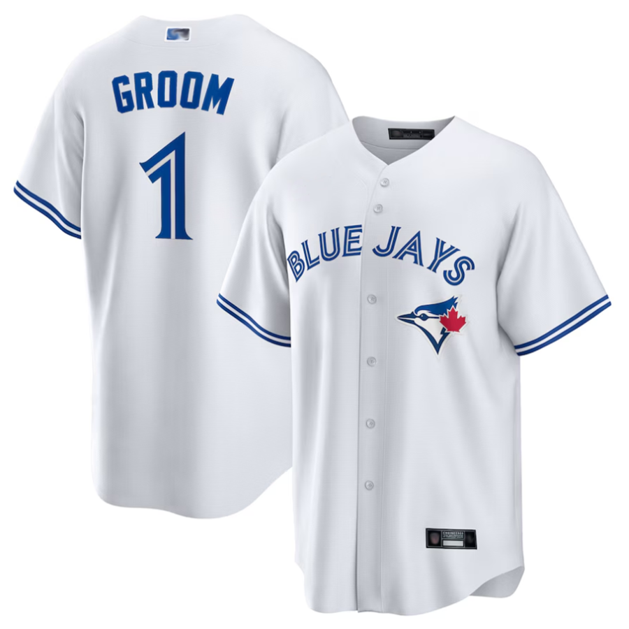 T.Blue Jays White #1 Groom Player Home Replica Baseball Jerseys
