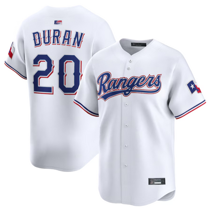 T.Rangers #20 Ezequiel Duran Player White Limited Baseball Jerseys