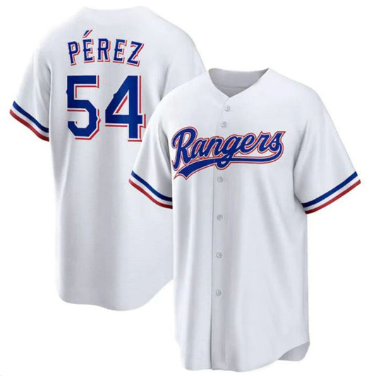 T.Rangers #54 Mart¡§an P¡§|rez White Home Replica Player Jersey Baseball Jerseys