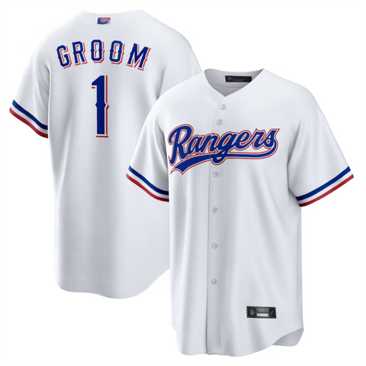 T.Rangers White #1 Groom Player Home Replica Baseball Jerseys