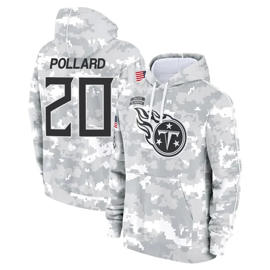 T.Titans #20 Tony Pollard Player Arctic Camo Salute To Service Hoodies Game Football Jerseys